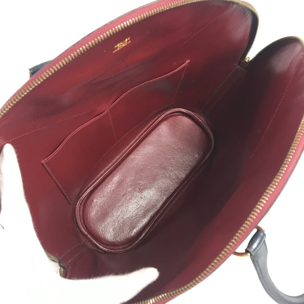 HERMES Vintage Ildeveau Tote Bag, Tricolor Handbag, Box Calf Leather, Women's, Navy