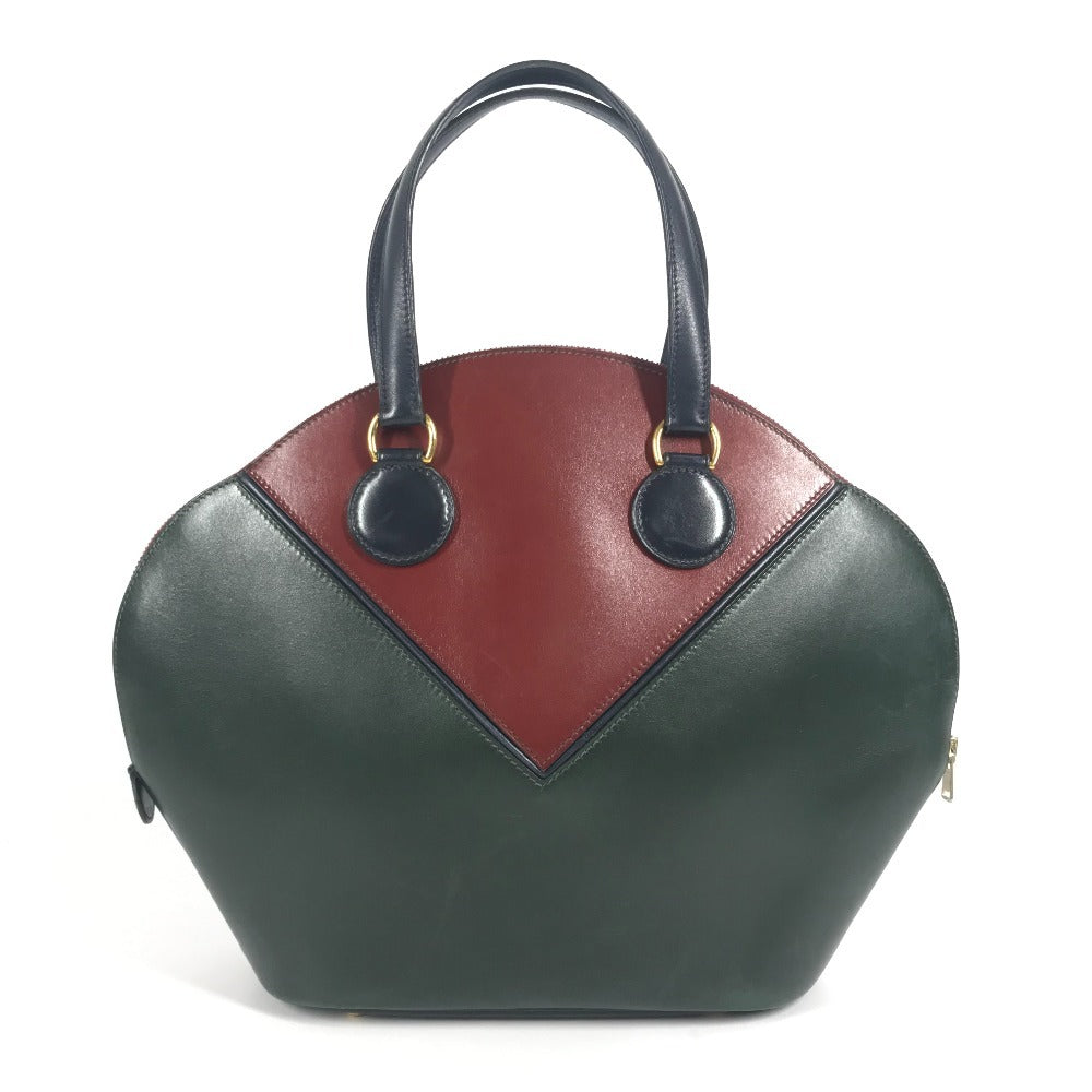 HERMES Vintage Ildeveau Tote Bag, Tricolor Handbag, Box Calf Leather, Women's, Navy