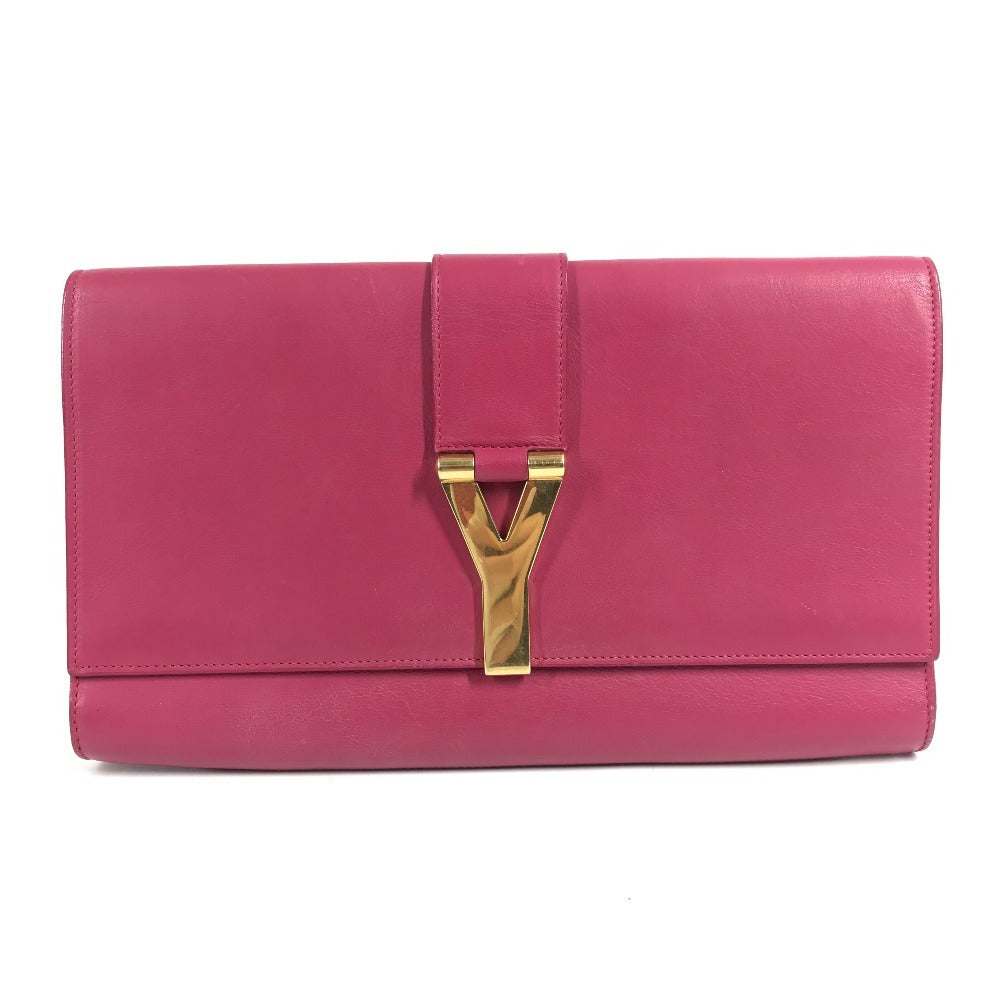 SAINT LAURENT PARIS 311213 Yライン ロゴ バック カバン ポーチ セカンドバッグ フラップ クラッチバッグ レザー ユニセックス ピンク