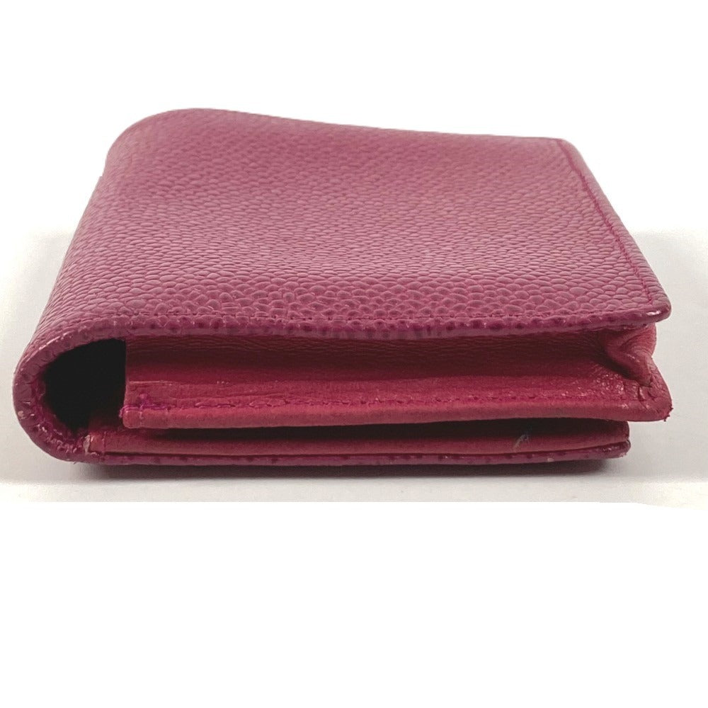 CHANEL CC Coco Mark Logo Business Card Holder Pass Case Bifold Card Case Caviar Skin Women's Purple