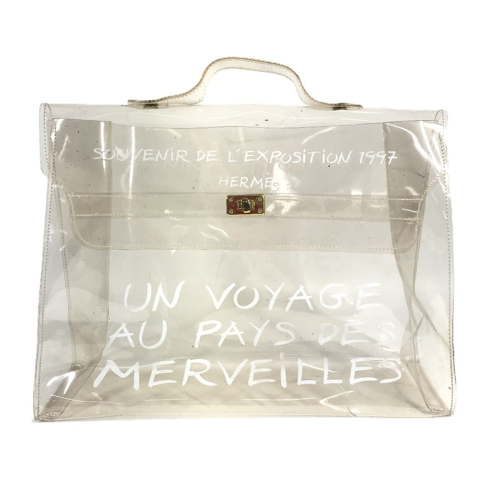 HERMES Vinyl Kelly Logo Vinyl Kelly Bag Tote Bag Handbag Vinyl Women's Clear