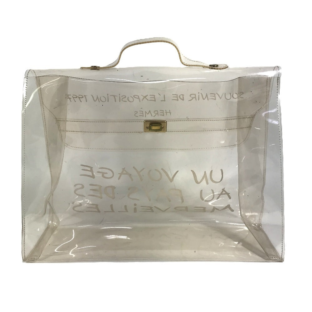HERMES Vinyl Kelly Logo Vinyl Kelly Bag Tote Bag Handbag Vinyl Women's Clear
