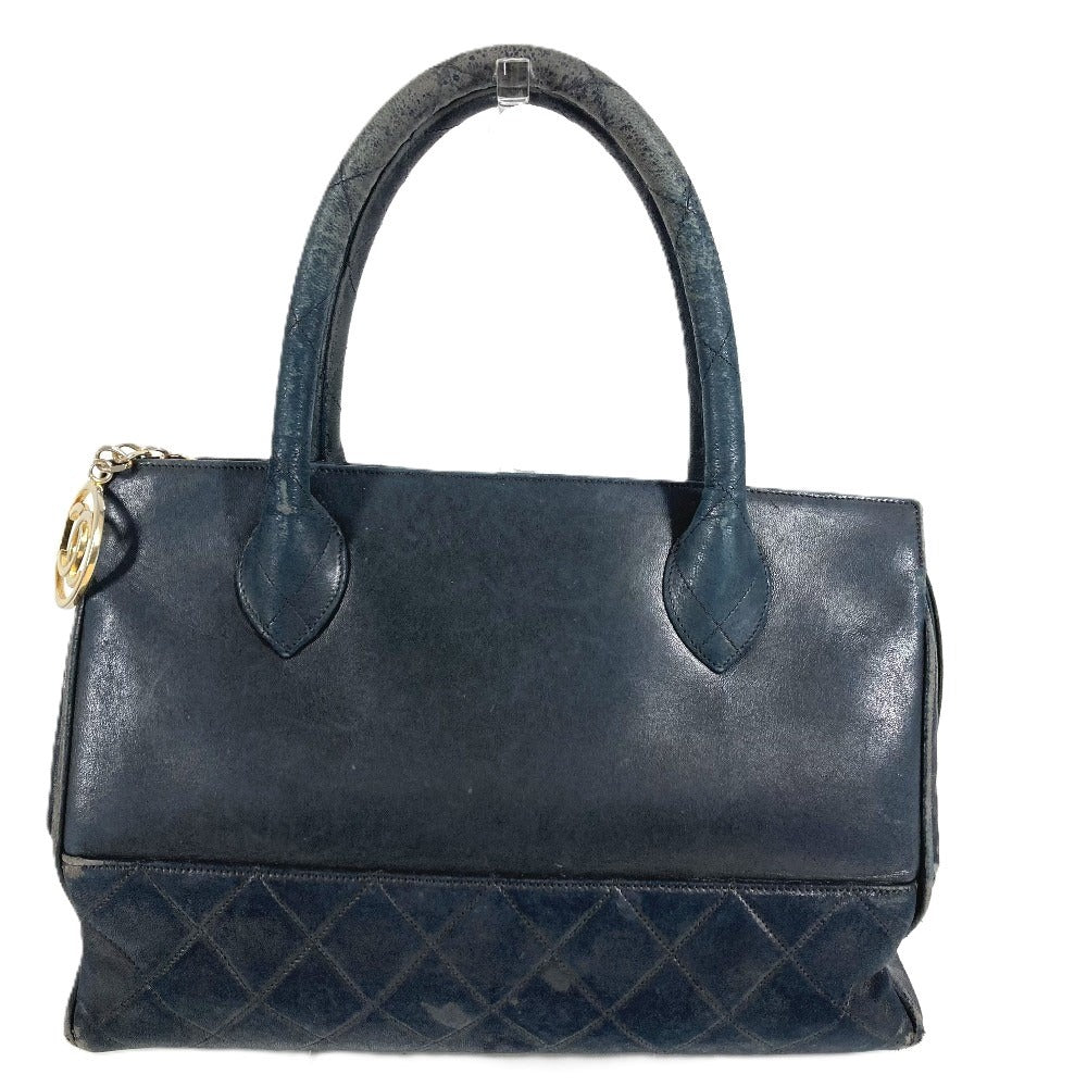 CHANEL Vintage V-Stitch Logo Bag Tote Bag CC Coco Mark Charm Handbag Leather Unisex Black