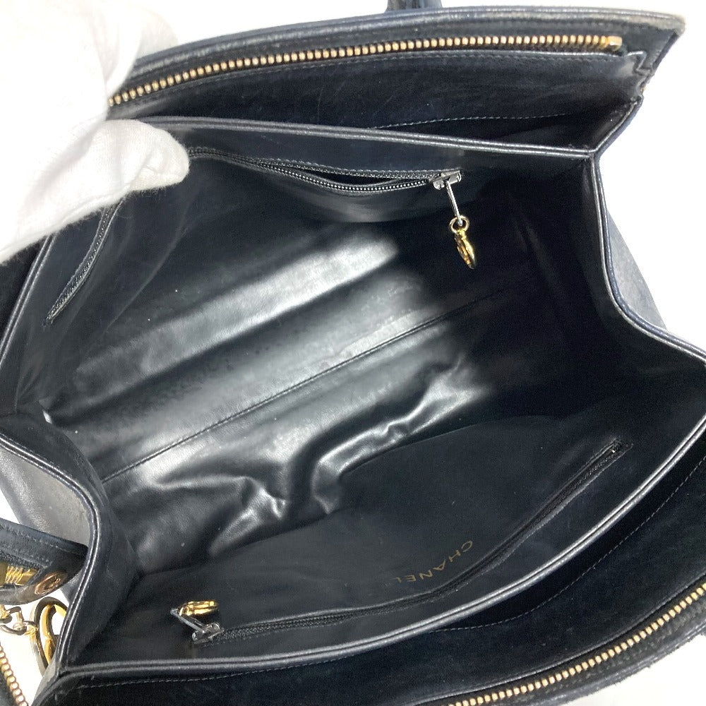 CHANEL Vintage V-Stitch Logo Bag Tote Bag CC Coco Mark Charm Handbag Leather Unisex Black