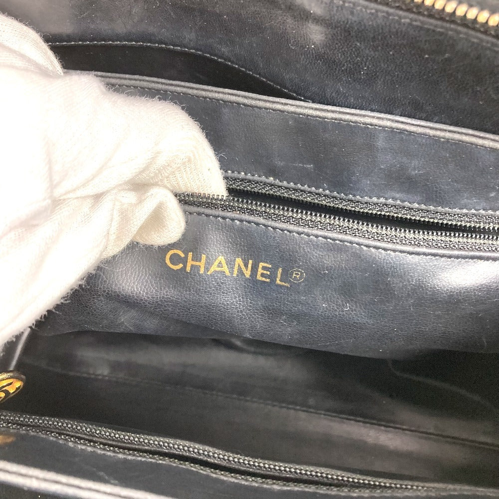 CHANEL Vintage V-Stitch Logo Bag Tote Bag CC Coco Mark Charm Handbag Leather Unisex Black