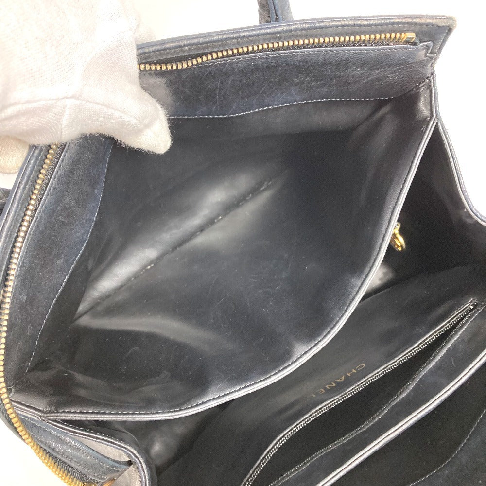 CHANEL Vintage V-Stitch Logo Bag Tote Bag CC Coco Mark Charm Handbag Leather Unisex Black