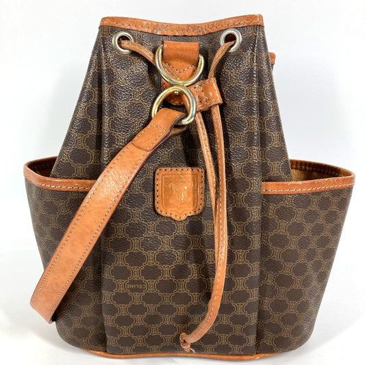 CELINE Vintage Macadam Logo Bag Drawstring Crossbody Shoulder Bag Leather/Canvas Unisex Brown