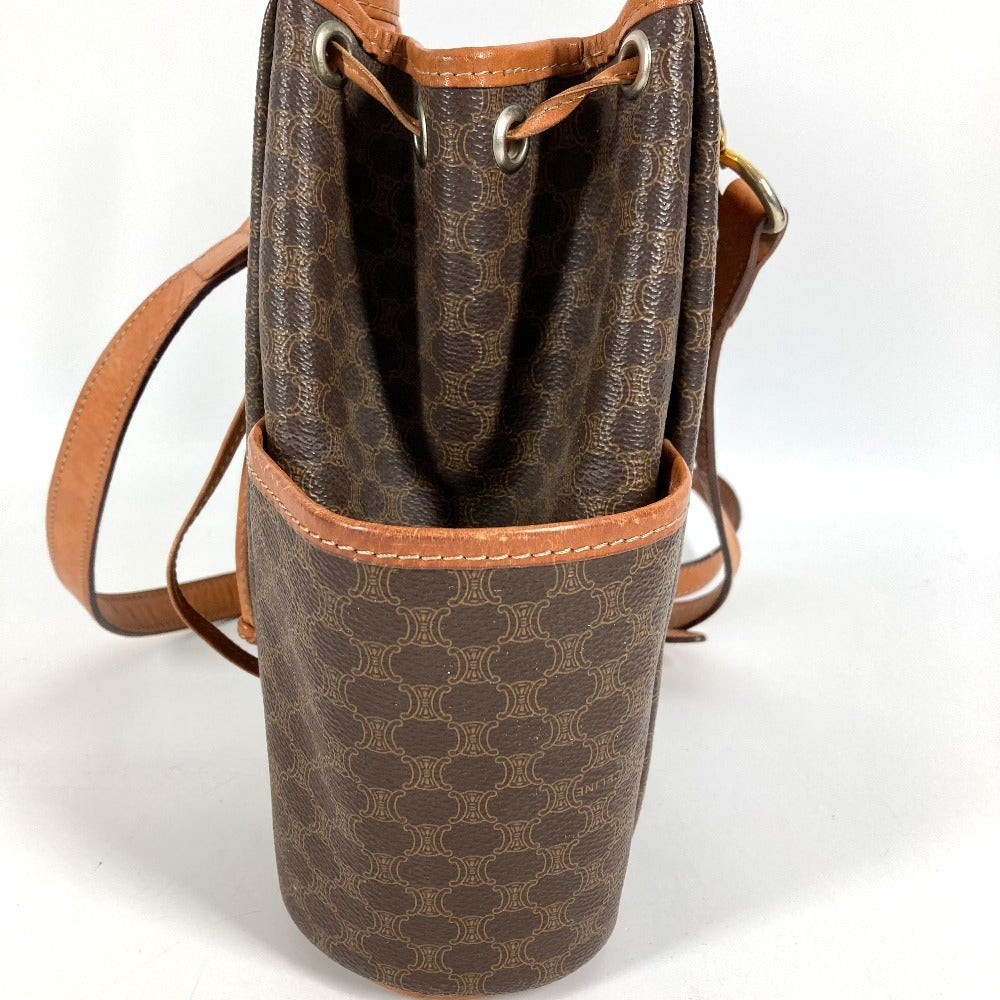 CELINE Vintage Macadam Logo Bag Drawstring Crossbody Shoulder Bag Leather/Canvas Unisex Brown