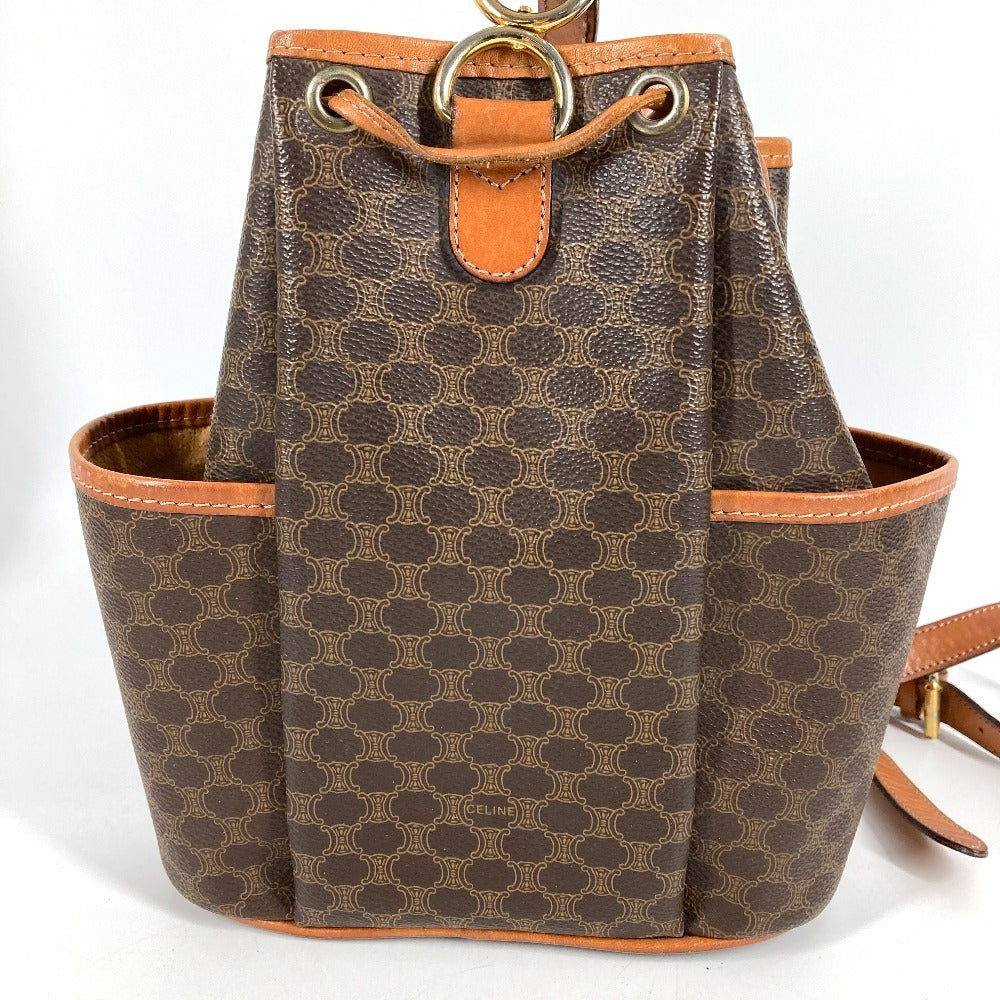 CELINE Vintage Macadam Logo Bag Drawstring Crossbody Shoulder Bag Leather/Canvas Unisex Brown