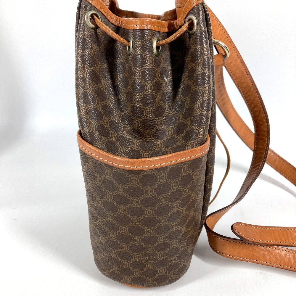CELINE Vintage Macadam Logo Bag Drawstring Crossbody Shoulder Bag Leather/Canvas Unisex Brown