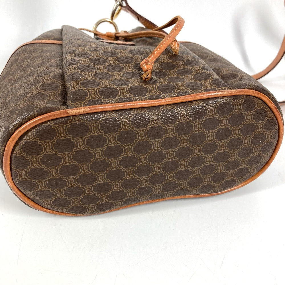 CELINE Vintage Macadam Logo Bag Drawstring Crossbody Shoulder Bag Leather/Canvas Unisex Brown