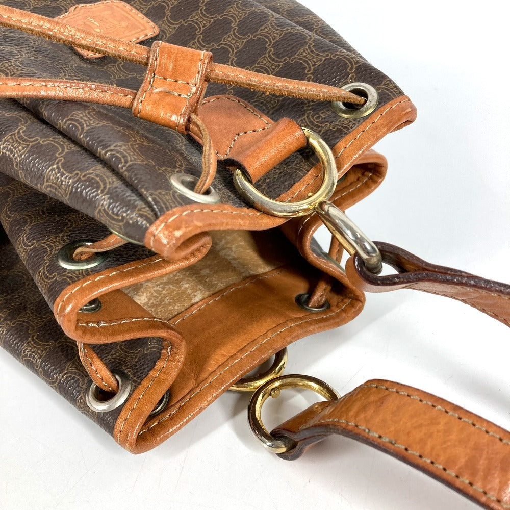 CELINE Vintage Macadam Logo Bag Drawstring Crossbody Shoulder Bag Leather/Canvas Unisex Brown