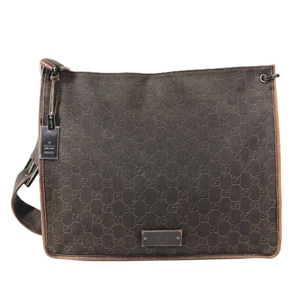 GUCCI 90656 GG Logo Bag Crossbody Shoulder Bag Leather/Canvas Unisex Brown