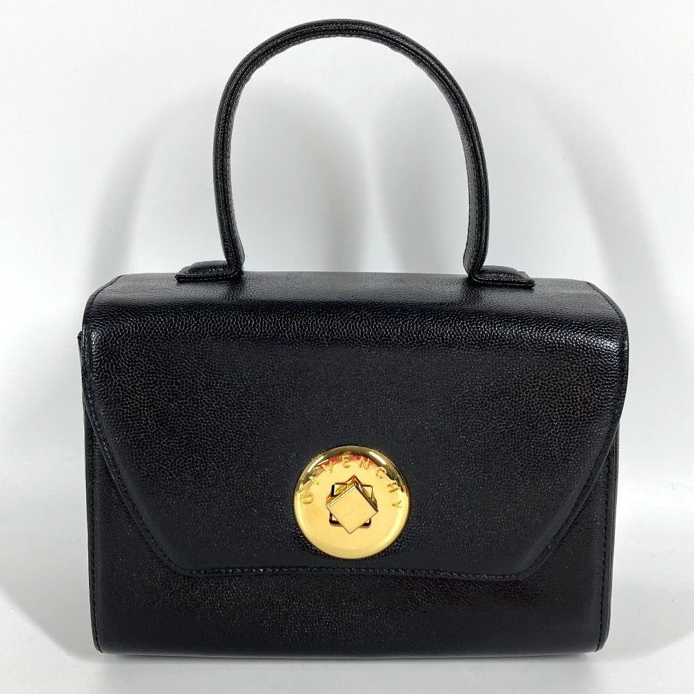 GIVENCHY Vintage SACS Logo Turnlock Vanity Bag Flap Handbag Leather Women's Black