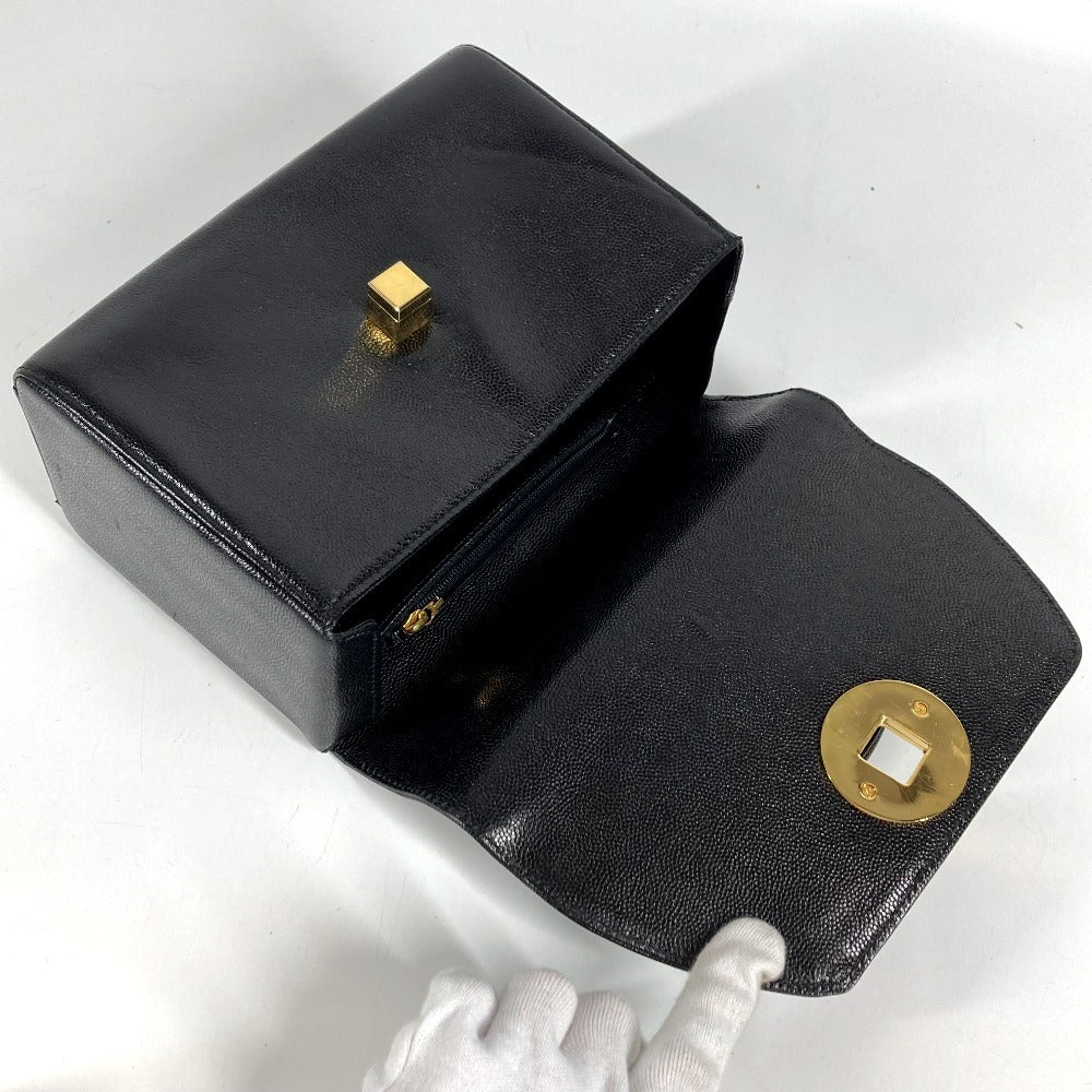 GIVENCHY Vintage SACS Logo Turnlock Vanity Bag Flap Handbag Leather Women's Black