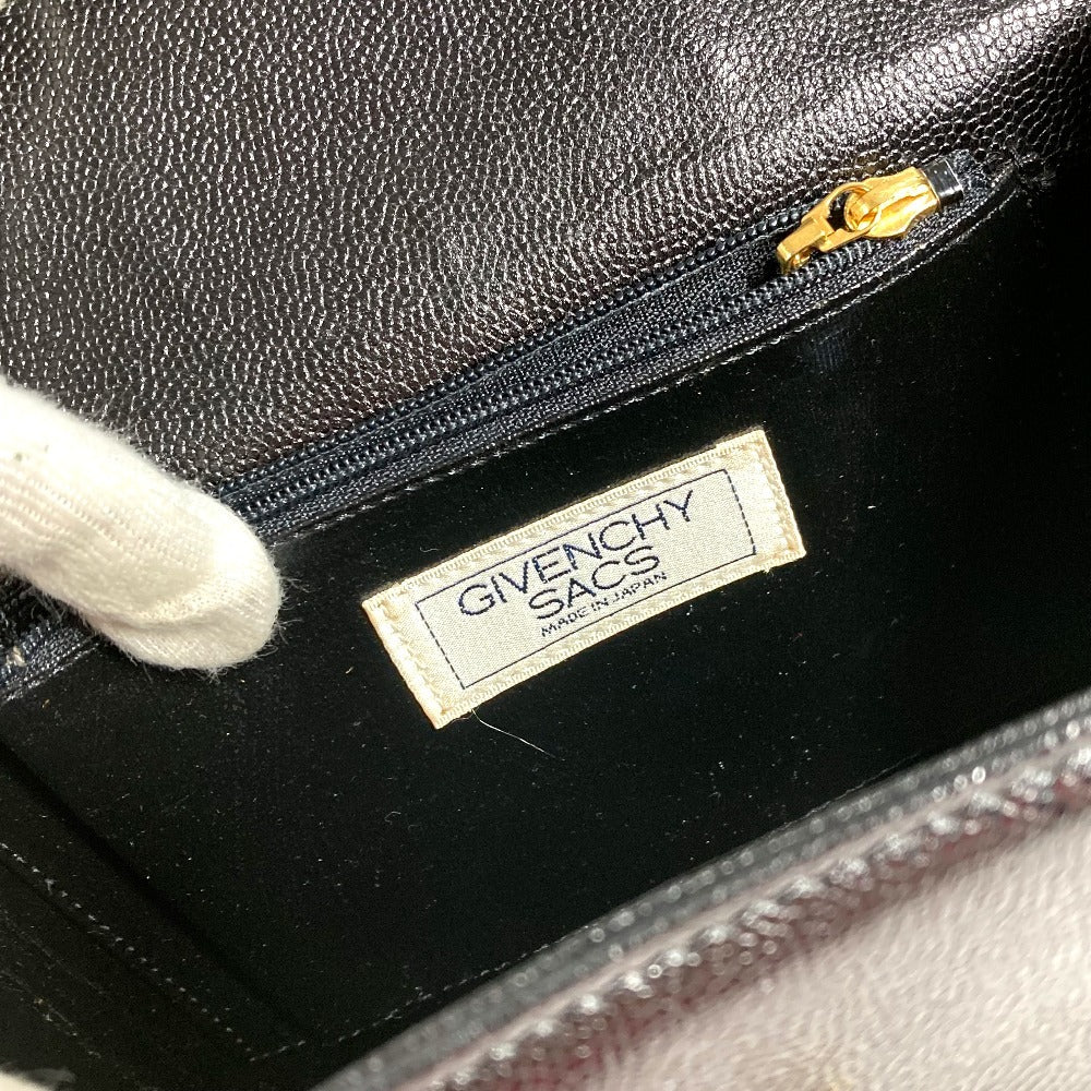 GIVENCHY Vintage SACS Logo Turnlock Vanity Bag Flap Handbag Leather Women's Black