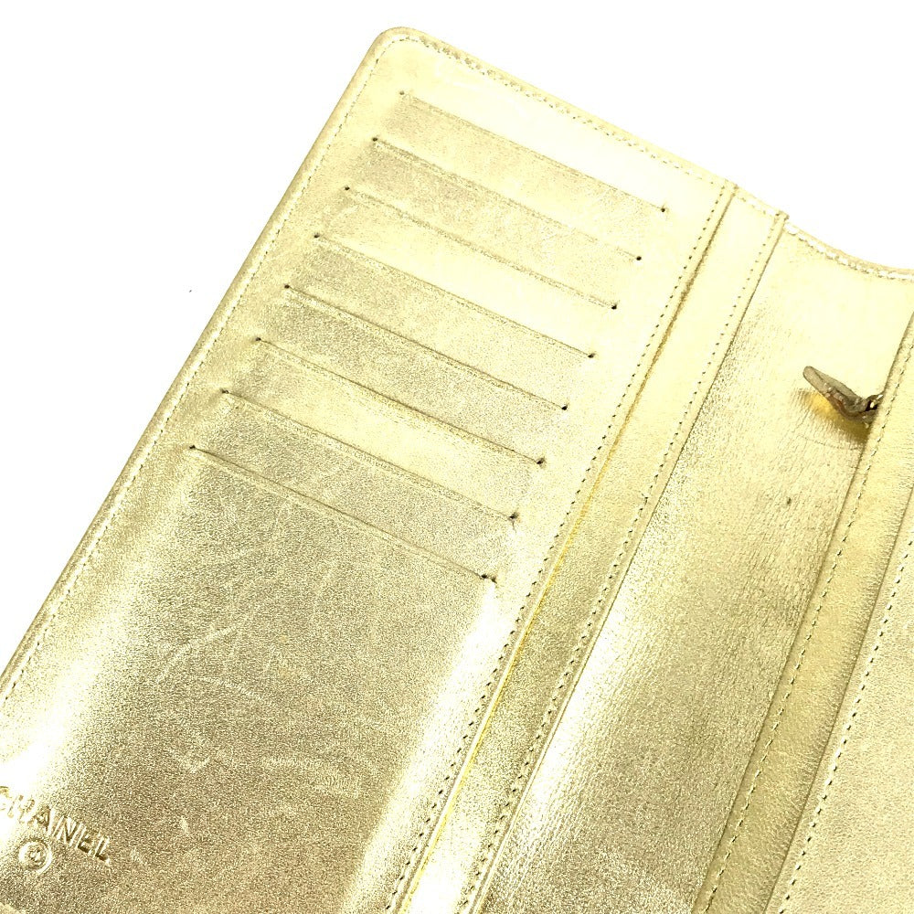 CHANEL A37151 CC Coco Mark Logo Icon Bi-fold Long Wallet Leather Unisex Gold