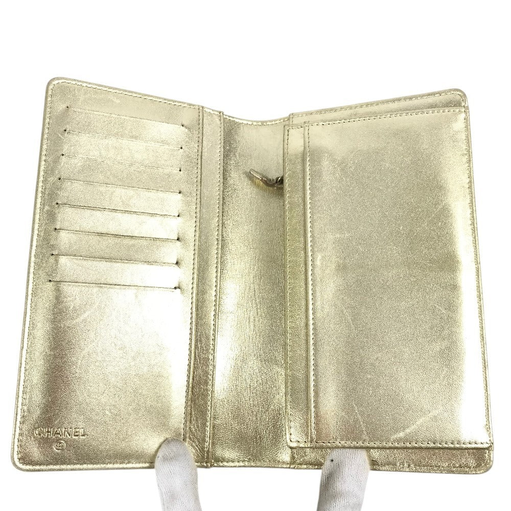 CHANEL A37151 CC Coco Mark Logo Icon Bi-fold Long Wallet Leather Unisex Gold
