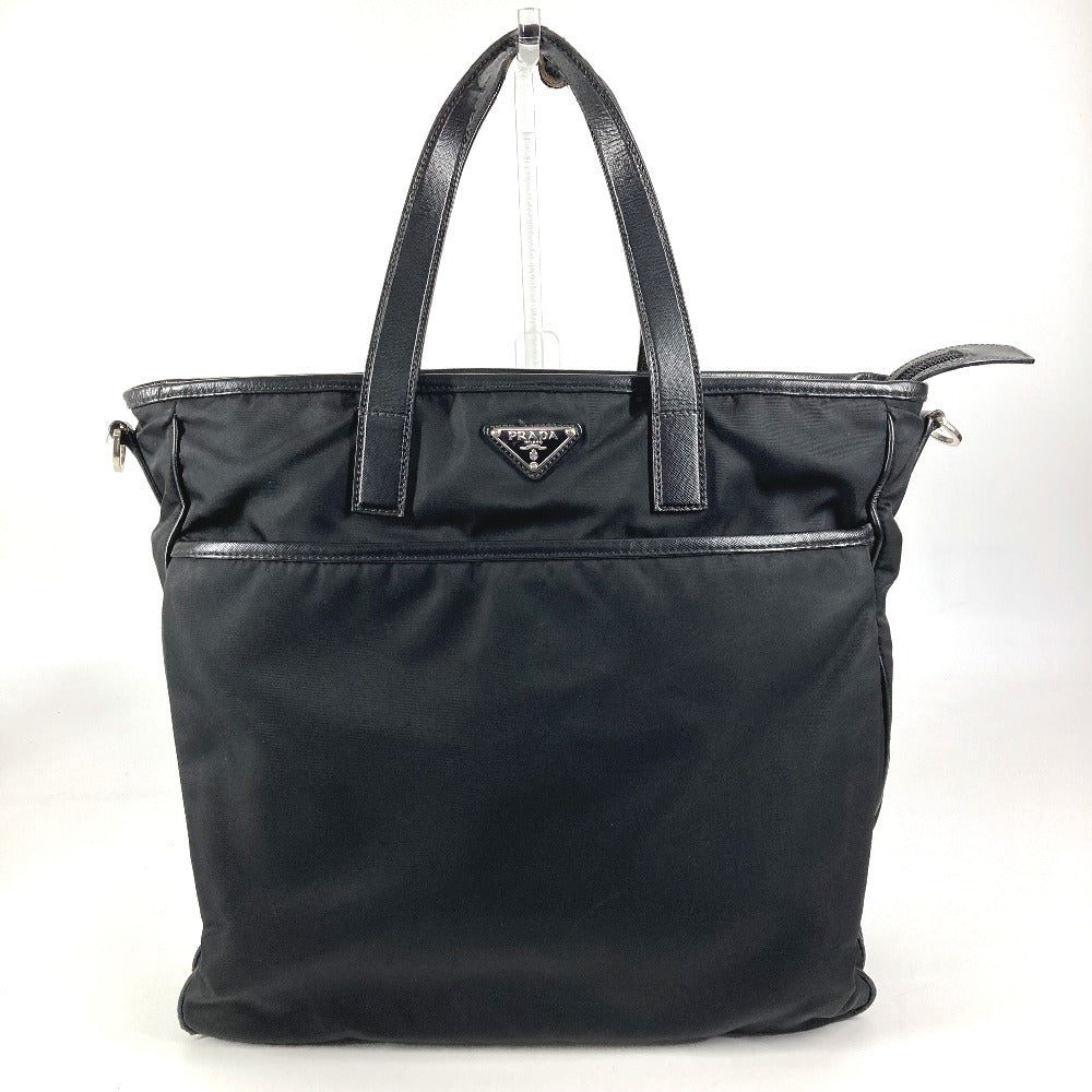 PRADA VA1033 Triangle Logo Plate Bag Tote Bag Shoulder Bag Leather/Nylon Unisex Black