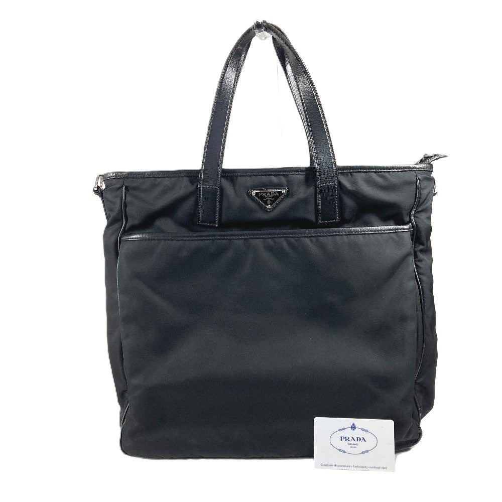 PRADA VA1033 Triangle Logo Plate Bag Tote Bag Shoulder Bag Leather/Nylon Unisex Black
