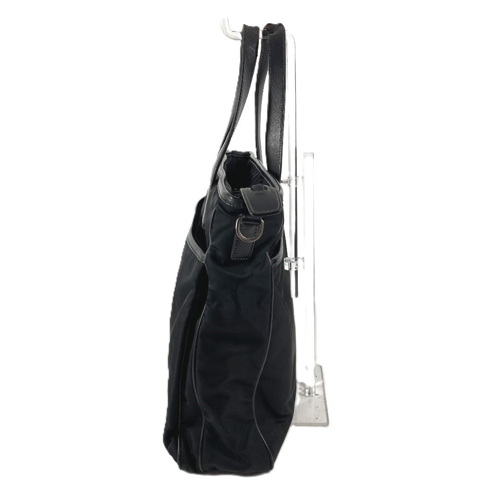 PRADA VA1033 Triangle Logo Plate Bag Tote Bag Shoulder Bag Leather/Nylon Unisex Black