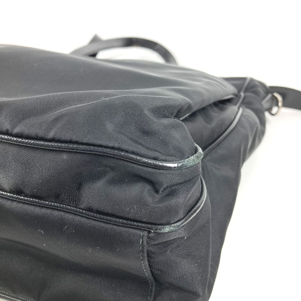 PRADA VA1033 Triangle Logo Plate Bag Tote Bag Shoulder Bag Leather/Nylon Unisex Black