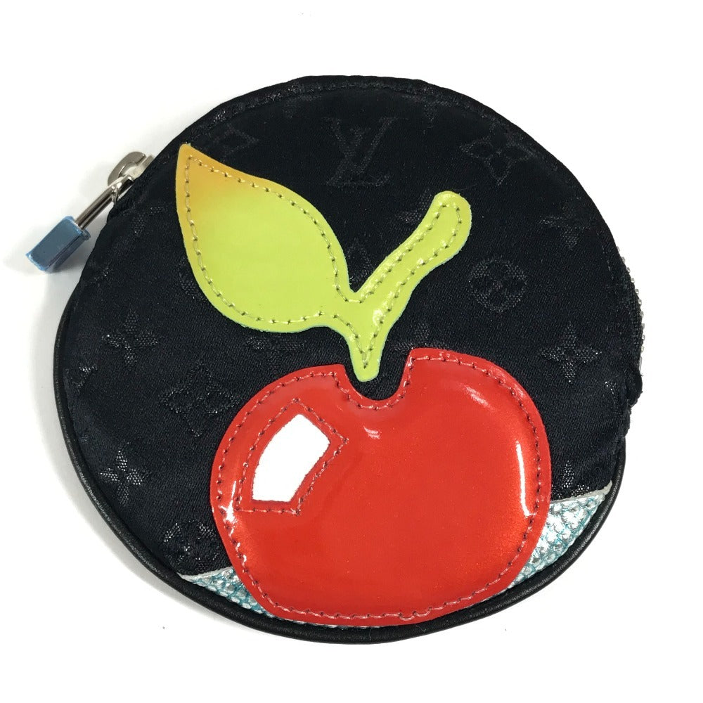 LOUIS VUITTON M92272 Monogram Satin Contes de Fées Apple Round Zipper Coin Purse Monogram Satin Canvas Unisex Black