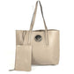 FENDI Logo F is Leather Shoulder Tote Bag with Pouch Unisex Beige