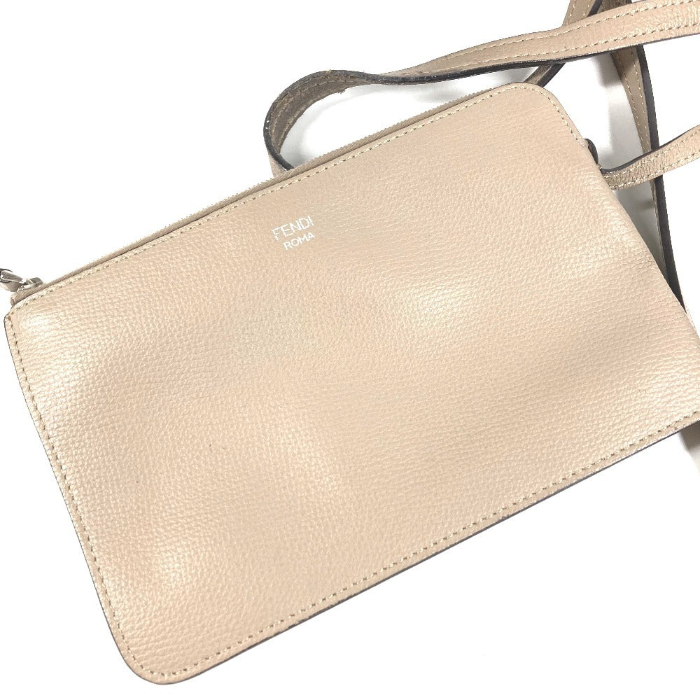 FENDI Logo F is Leather Shoulder Tote Bag with Pouch Unisex Beige