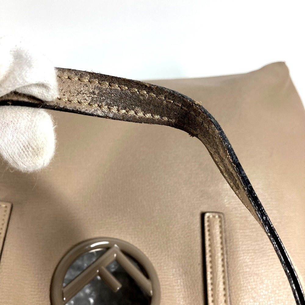 FENDI Logo F is Leather Shoulder Tote Bag with Pouch Unisex Beige