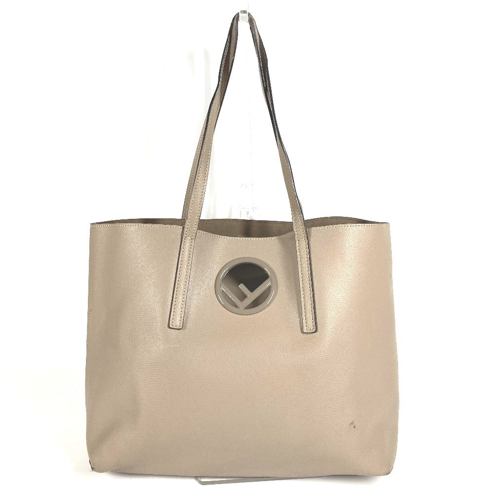 FENDI Logo F is Leather Shoulder Tote Bag with Pouch Unisex Beige
