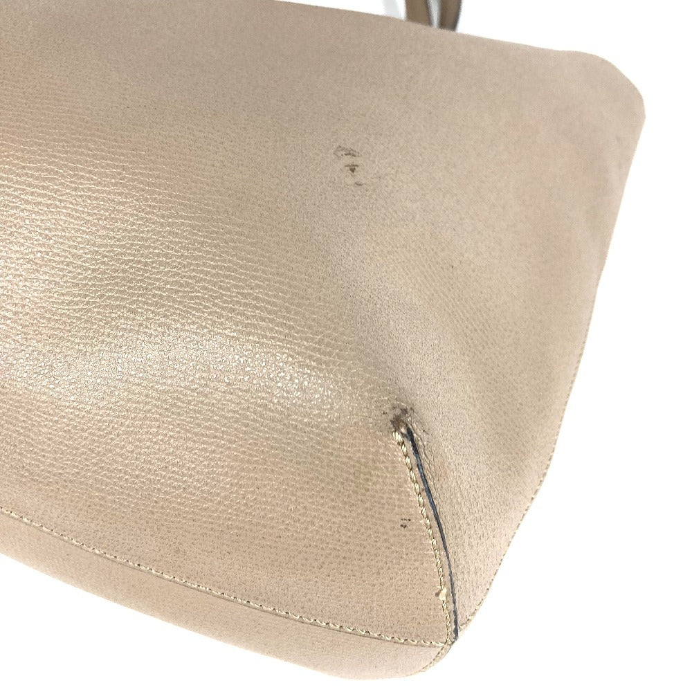 FENDI Logo F is Leather Shoulder Tote Bag with Pouch Unisex Beige