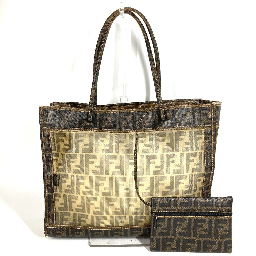 FENDI Pouch Zucca Mesh Logo Bag Tote Bag Shoulder Bag PVC Women's Brown