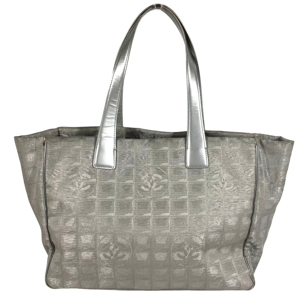 CHANEL A15991 CC Coco Mark Logo New Travel Line MM Shoulder Bag Handbag Tote Bag Nylon Canvas Unisex Silver