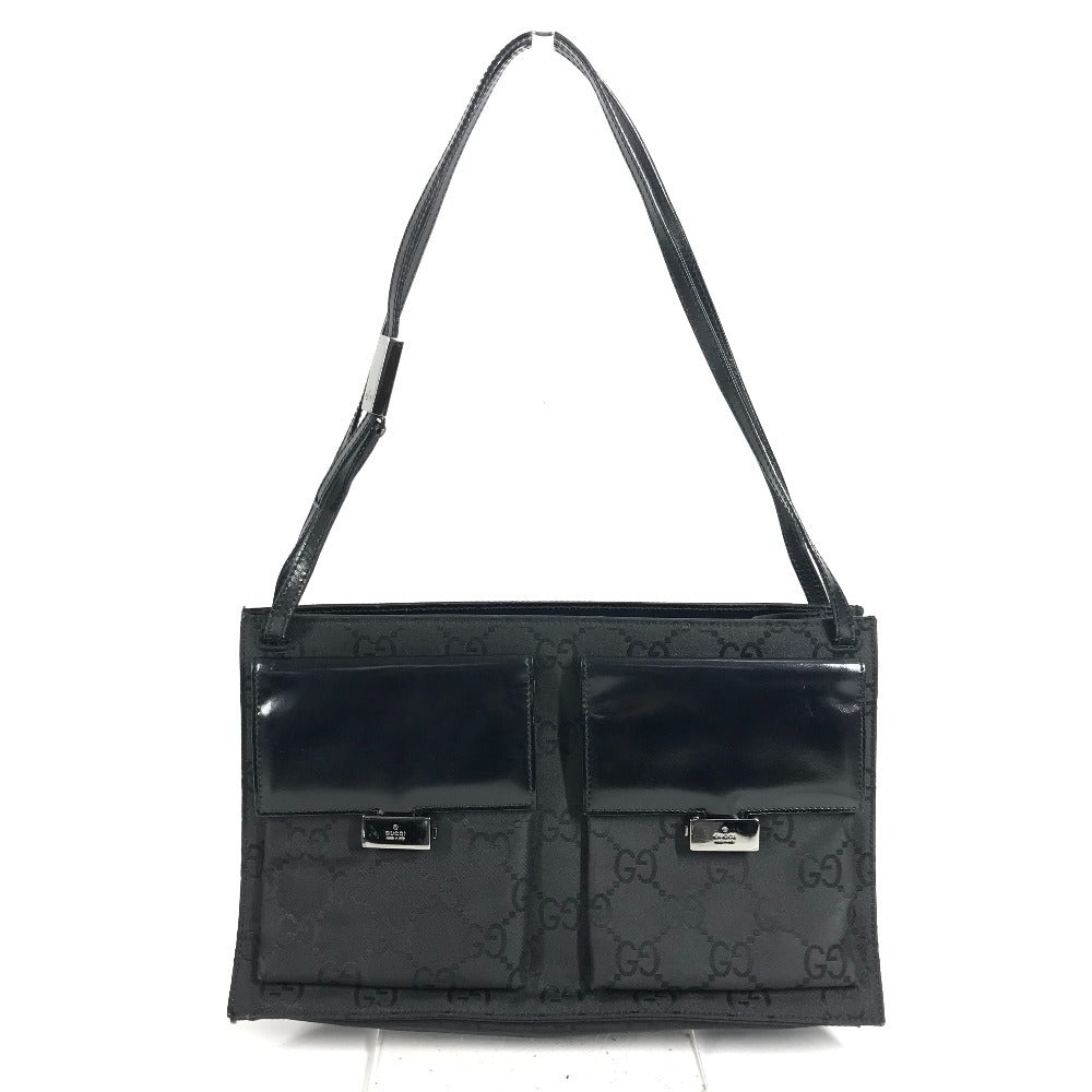 GUCCI 001 3175 Wポケット ダブルポケット GG ロゴ カバン 肩掛け ハンドバッグ ショルダーバッグ レザー/ナイロン ユニセックス ブラック