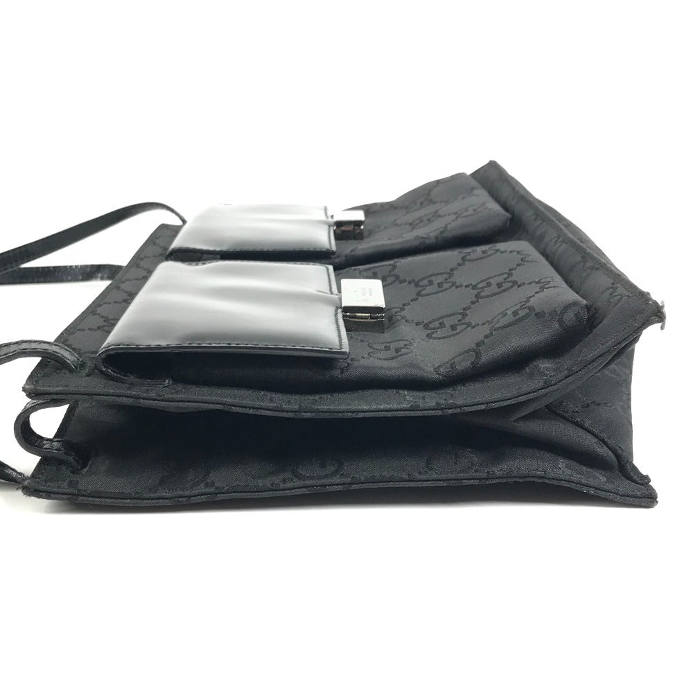 GUCCI 001 3175 Wポケット ダブルポケット GG ロゴ カバン 肩掛け ハンドバッグ ショルダーバッグ レザー/ナイロン ユニセックス ブラック