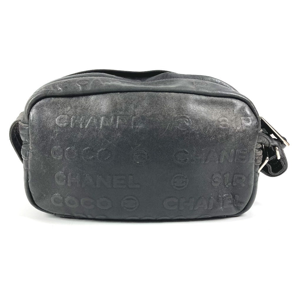 CHANEL ロゴ CC ココマーク 総柄 カバン 斜め掛け ポシェット ショルダーバッグ レザー ユニセックス ブラック