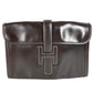 HERMES H Logo Vintage Jige PM Jige PM Bag Document Holder Flap Clutch Bag Leather Unisex Dark Brown