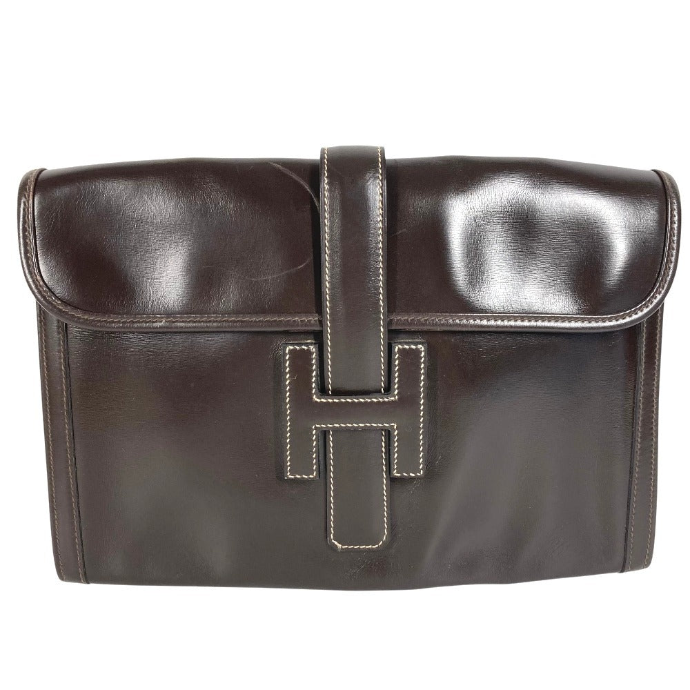 HERMES H Logo Vintage Jige PM Jige PM Bag Document Holder Flap Clutch Bag Leather Unisex Dark Brown