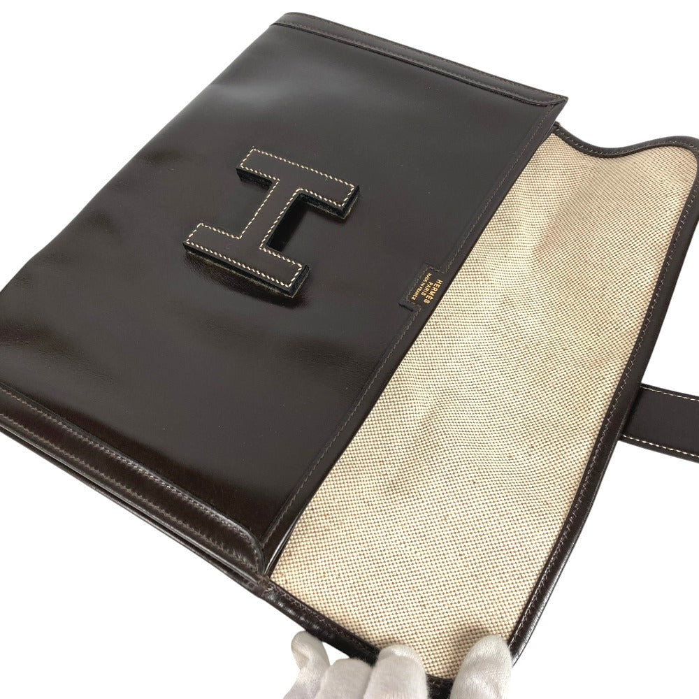 HERMES H Logo Vintage Jige PM Jige PM Bag Document Holder Flap Clutch Bag Leather Unisex Dark Brown