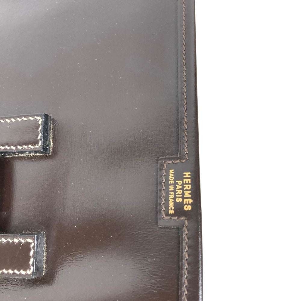 HERMES H Logo Vintage Jige PM Jige PM Bag Document Holder Flap Clutch Bag Leather Unisex Dark Brown