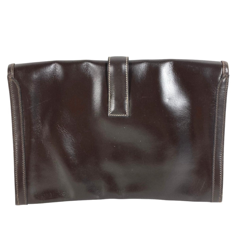 HERMES H Logo Vintage Jige PM Jige PM Bag Document Holder Flap Clutch Bag Leather Unisex Dark Brown
