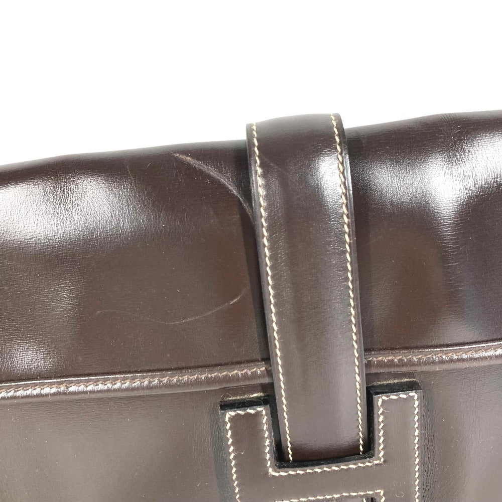 HERMES H Logo Vintage Jige PM Jige PM Bag Document Holder Flap Clutch Bag Leather Unisex Dark Brown