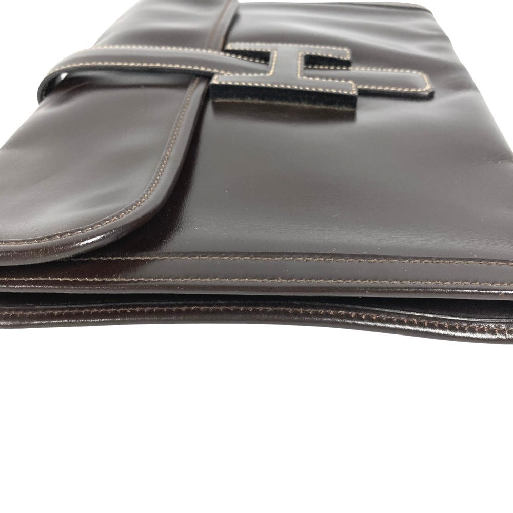 HERMES H Logo Vintage Jige PM Jige PM Bag Document Holder Flap Clutch Bag Leather Unisex Dark Brown