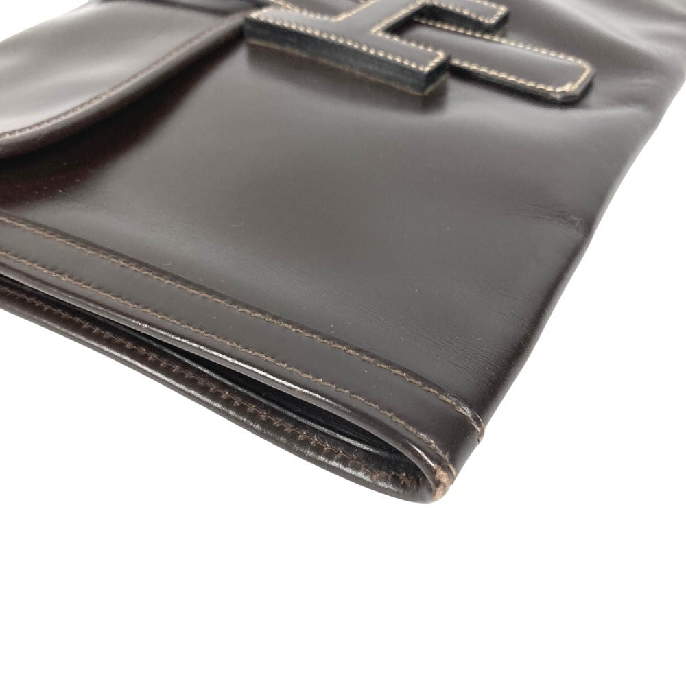 HERMES H Logo Vintage Jige PM Jige PM Bag Document Holder Flap Clutch Bag Leather Unisex Dark Brown
