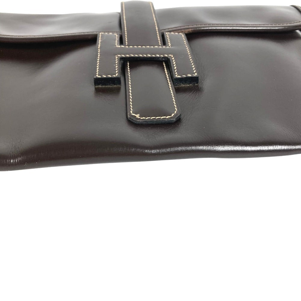 HERMES H Logo Vintage Jige PM Jige PM Bag Document Holder Flap Clutch Bag Leather Unisex Dark Brown