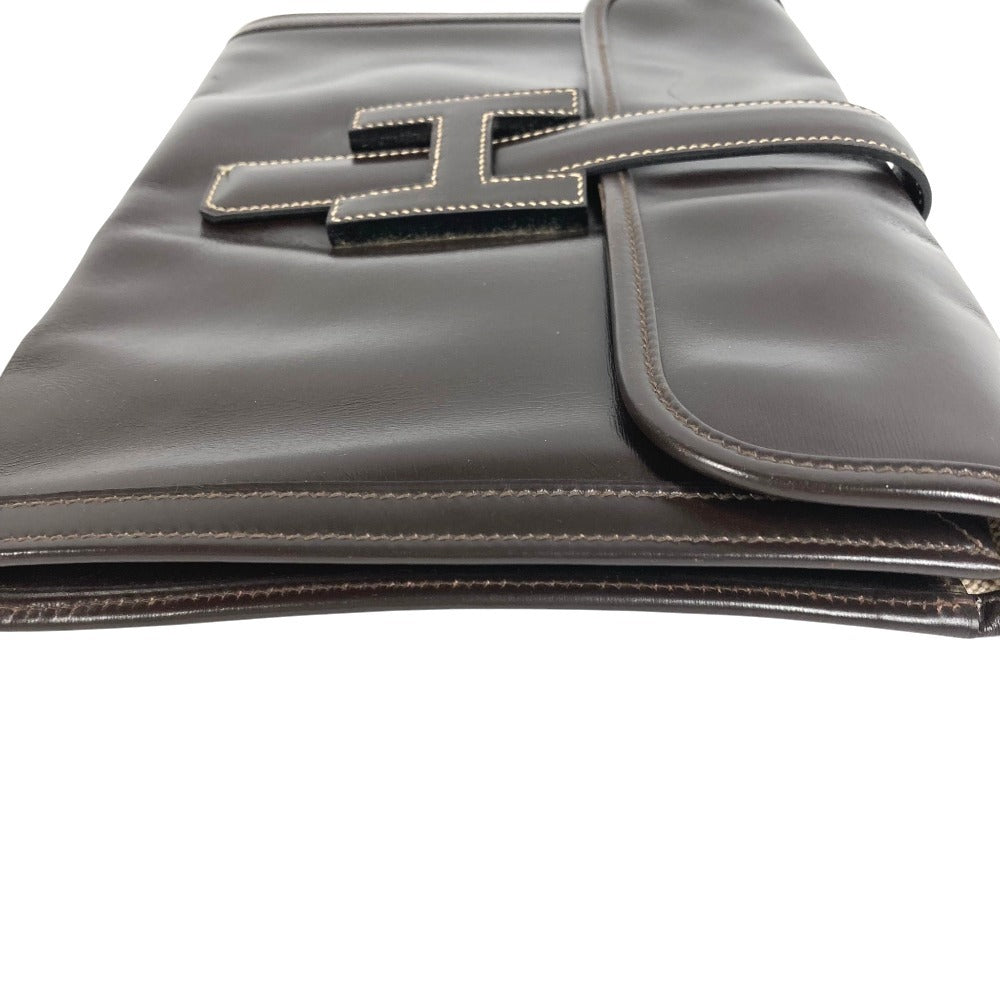 HERMES H Logo Vintage Jige PM Jige PM Bag Document Holder Flap Clutch Bag Leather Unisex Dark Brown
