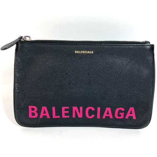 BALENCIAGA 545773 ロゴ バイカラー カバン セカンドバッグ ポーチ クラッチバッグ レザー ユニセックス ブラック