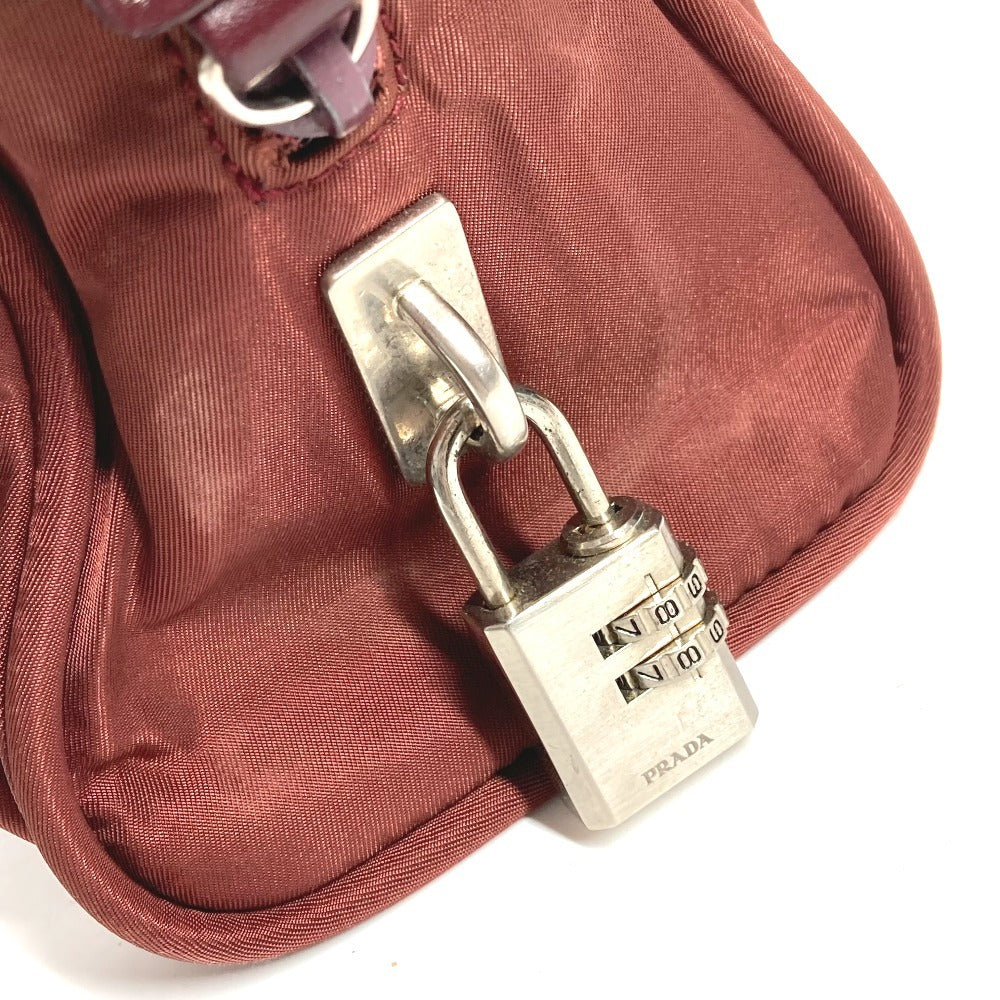 PRADA トライアングルロゴ 三角ロゴ プレート カバン トートバッグ ミニボストンバッグ 肩掛け ショルダーバッグ ナイロン ユニセックス ワインレッド系