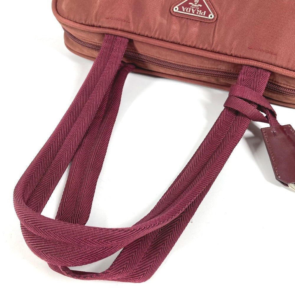 PRADA トライアングルロゴ 三角ロゴ プレート カバン トートバッグ ミニボストンバッグ 肩掛け ショルダーバッグ ナイロン ユニセックス ワインレッド系